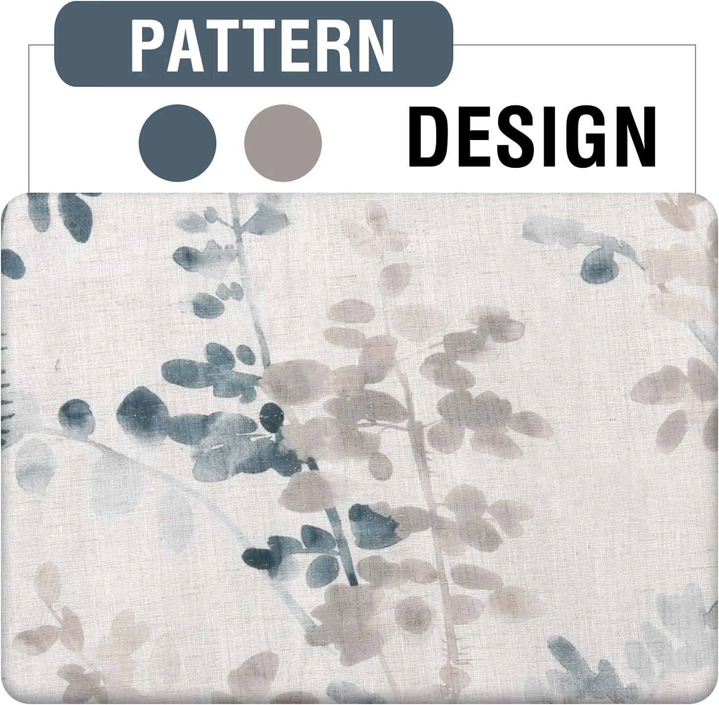 H.VERSAILTEX Sheer Linen Curtains 63 Inch Long Semi Sheer Curtains Draperies for Living Room/Bedroom Vintage Classical Floral Printing Window Treatment Grommet 2 Panels, Bluestone and Taupe