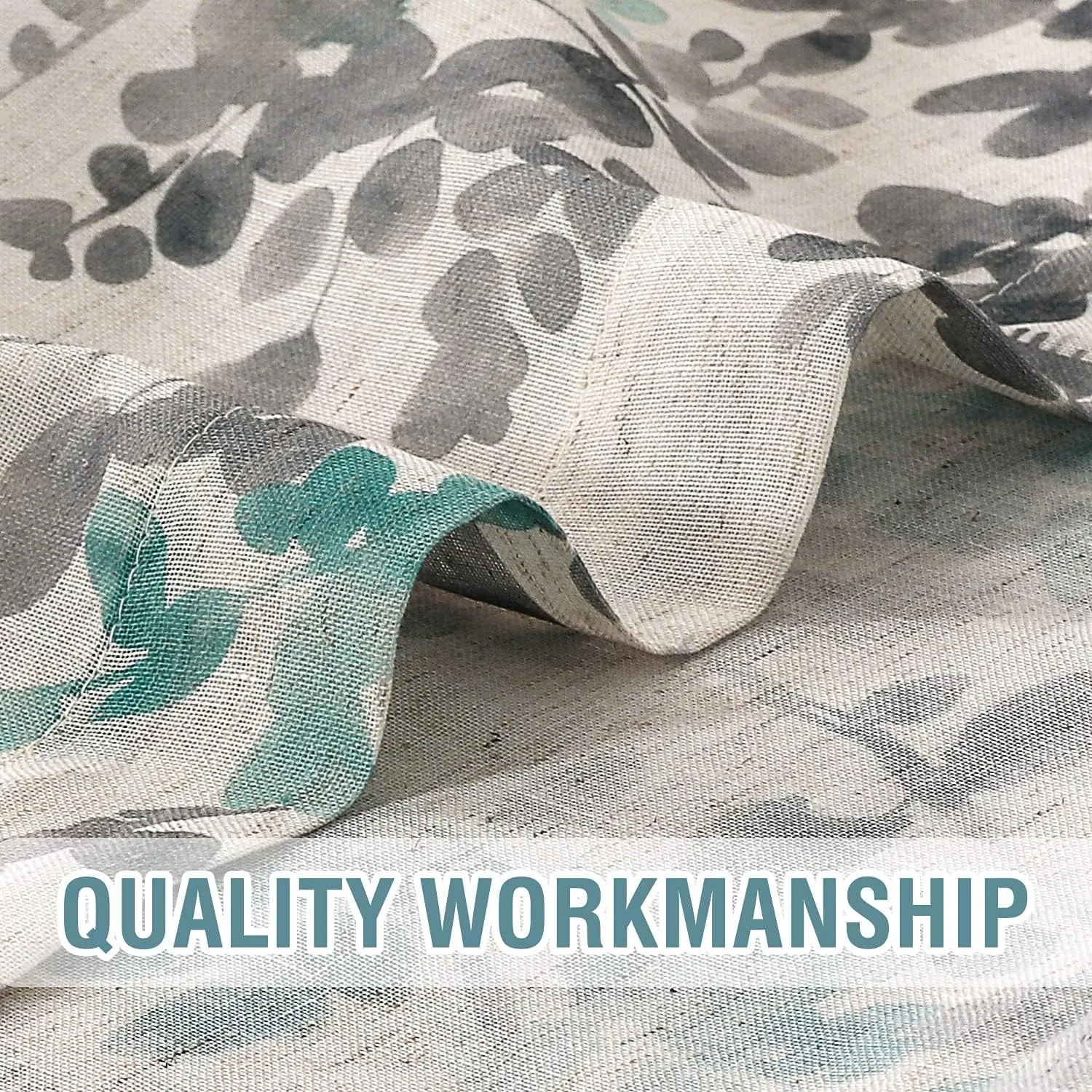H.VERSAILTEX Sheer Linen Curtains 63 Inch Long Semi Sheer Curtains Draperies for Living Room/Bedroom Vintage Classical Floral Printing Window Treatment Grommet 2 Panels, Turquoise and Taupe