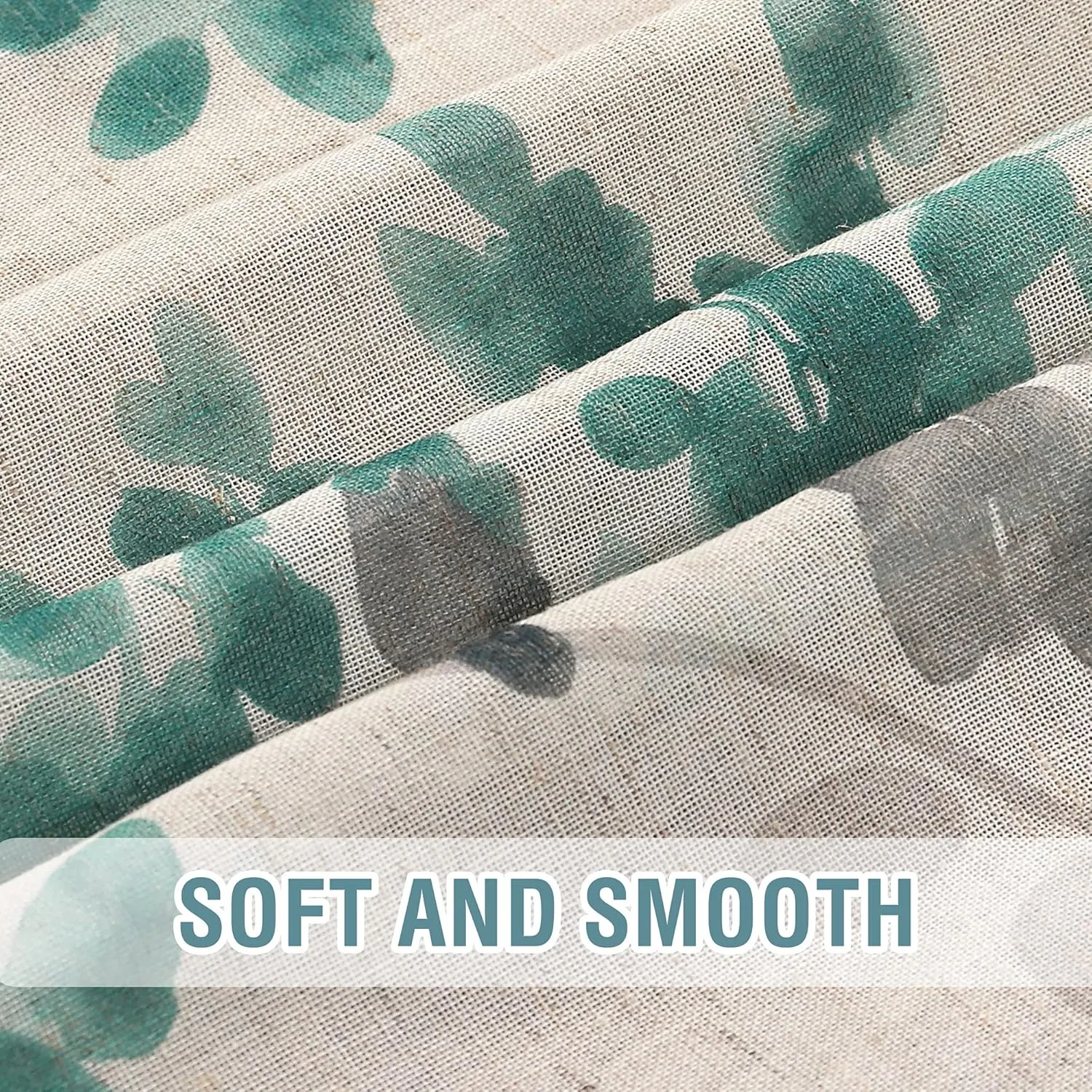 H.VERSAILTEX Sheer Linen Curtains 63 Inch Long Semi Sheer Curtains Draperies for Living Room/Bedroom Vintage Classical Floral Printing Window Treatment Grommet 2 Panels, Turquoise and Taupe