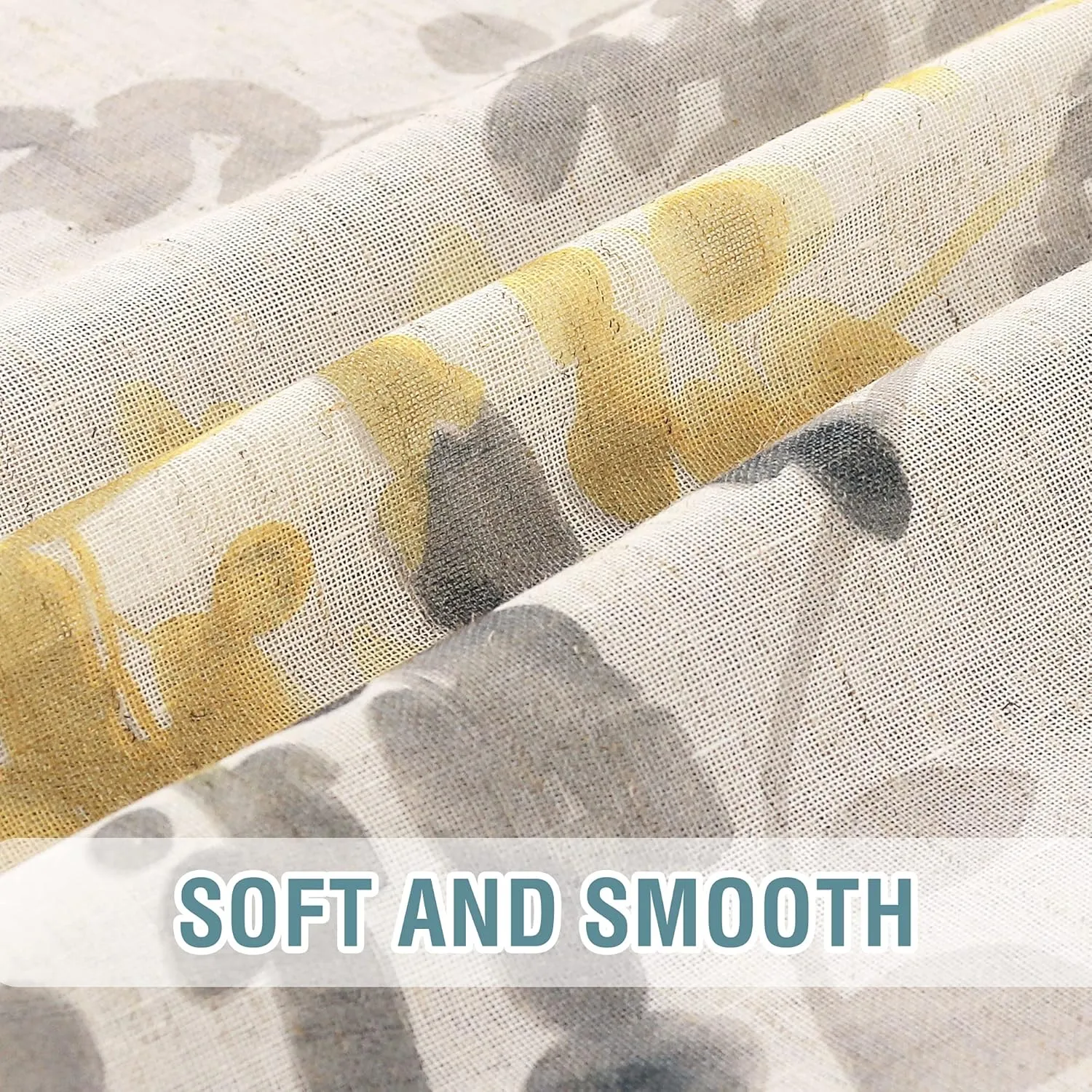 H.VERSAILTEX Sheer Linen Curtains 63 Inch Long Semi Sheer Curtains Draperies for Living Room/Bedroom Vintage Classical Floral Printing Window Treatment Grommet 2 Panels, Yellow and Taupe