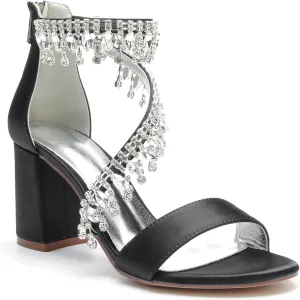 Hyinlays Women's Chunky Block Heels Crystal High Heel Pump Sandals Ankle Strap Wedding Shoes Prom Evening Pumps