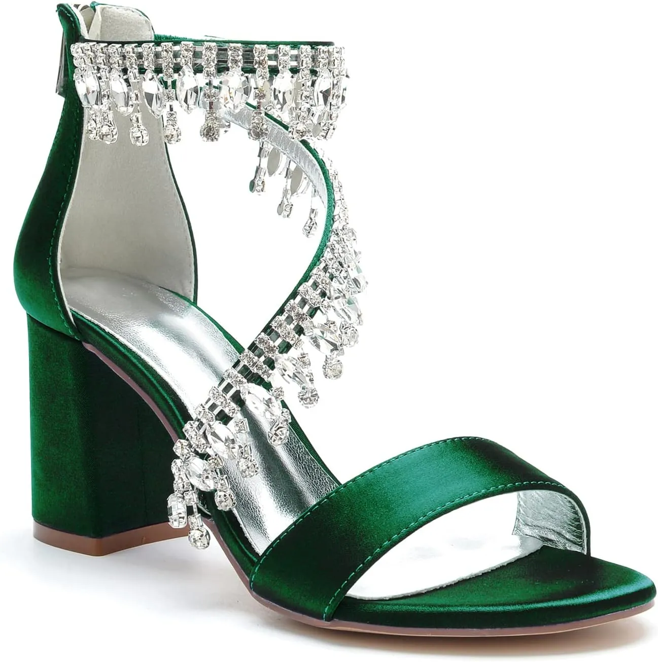 Hyinlays Women's Chunky Block Heels Crystal High Heel Pump Sandals Ankle Strap Wedding Shoes Prom Evening Pumps