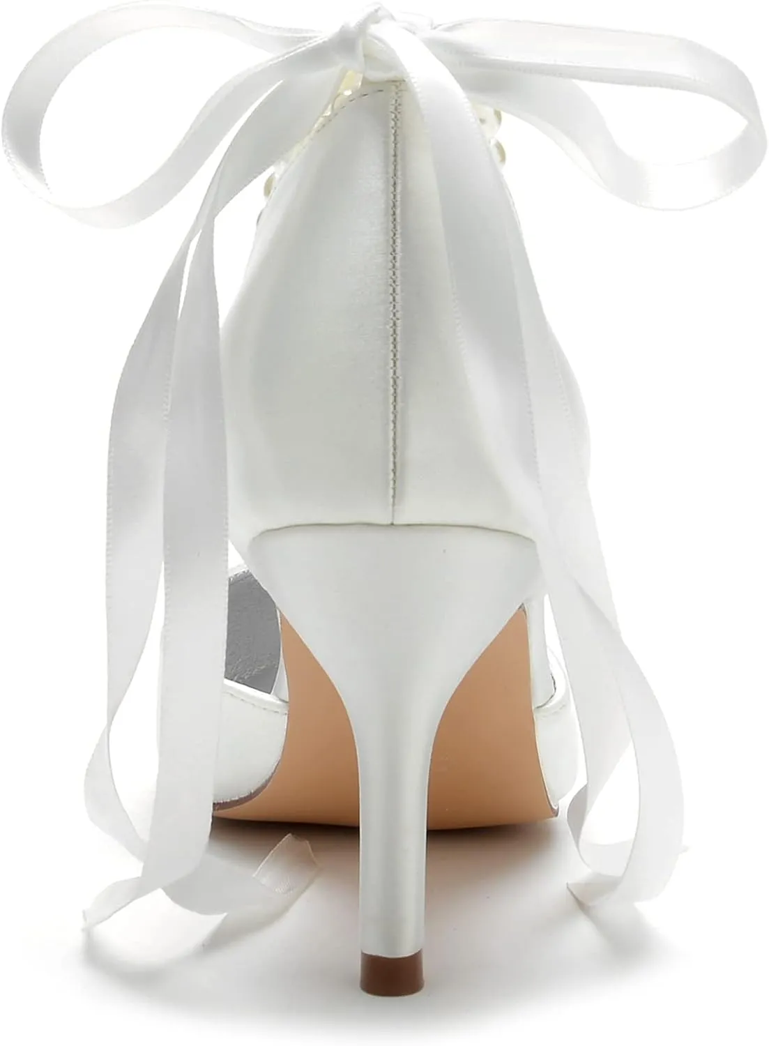 Hyinlays Women's Satin Closed Toe High Heels Wedding Shoes for Bride with Pearl Heeled Formal Evening Prom Party Dress Shoes Pumps