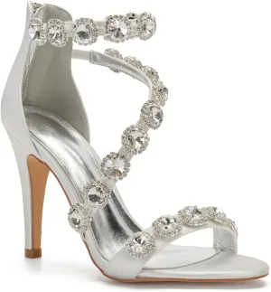 Hyinlays Women's Wedding Bridal Sandals Ankle Strap High Heel Pumps Crystal Formal Evening Prom Party Dress Shoes