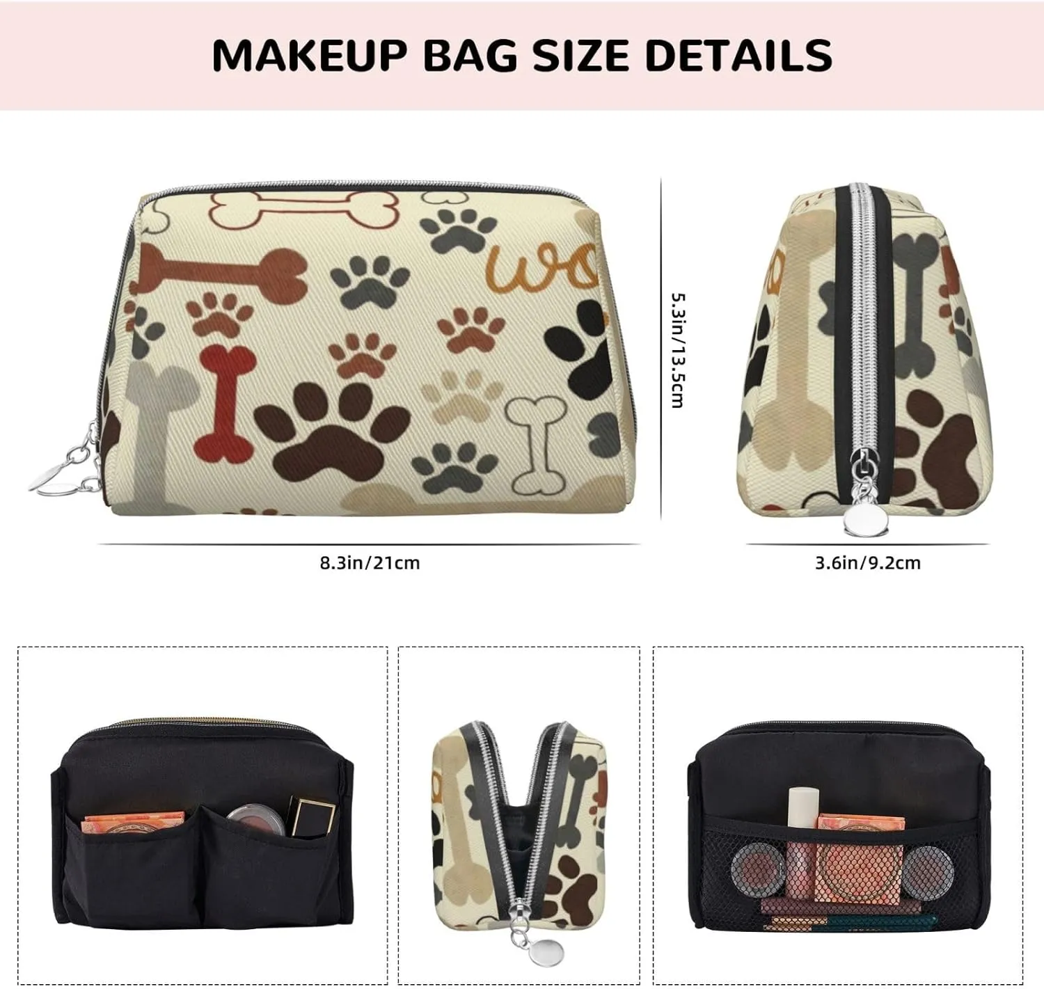 I Love You Words,Large Capacity Travel Leather Cosmetic Bag,Newspaper Love Words,Multifunctional Storage Makeup Bag for Women,Red Black,M