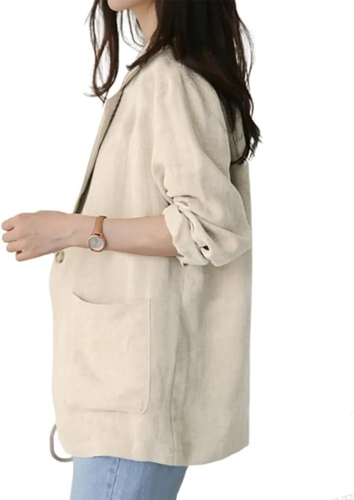 IDEALSANXUN Womens Linen Blazer Casual Long Sleeve Lightweight Spring Summer Jackets
