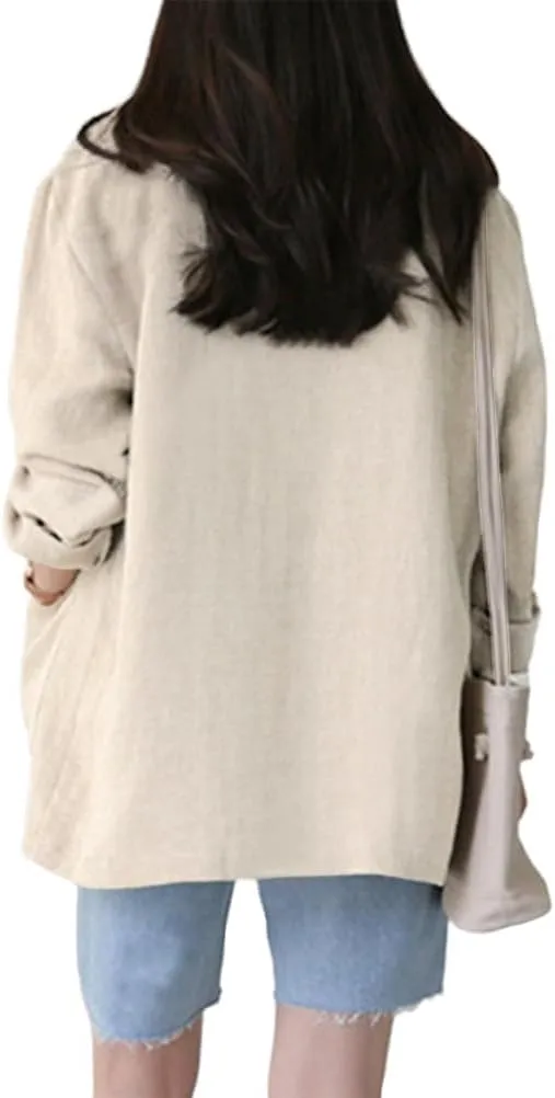 IDEALSANXUN Womens Linen Blazer Casual Long Sleeve Lightweight Spring Summer Jackets