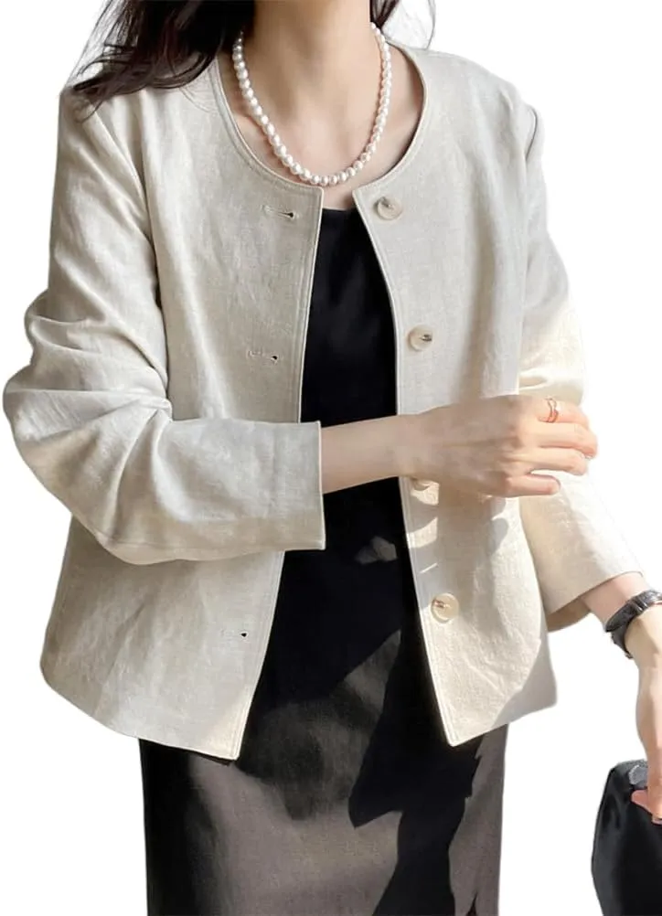 IDEALSANXUN Womens Linen Jackets Spring Summer Lightweight Linen Blazer Cardigan Tops