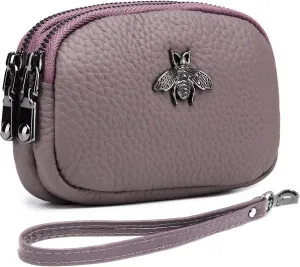 imeetu Women Leather Coin Purse, Small 2 Zippered Change Pouch Wallet