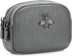 imeetu Women Leather Coin Purse, Small 2 Zippered Change Pouch Wallet