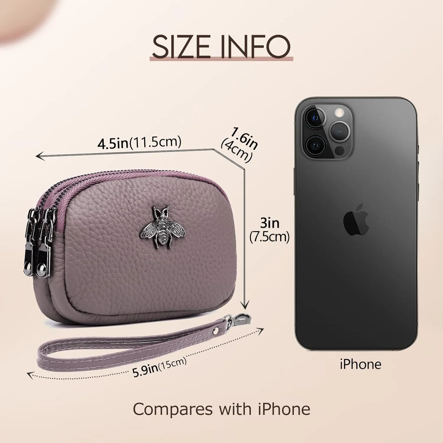 imeetu Women Leather Coin Purse, Small 2 Zippered Change Pouch Wallet