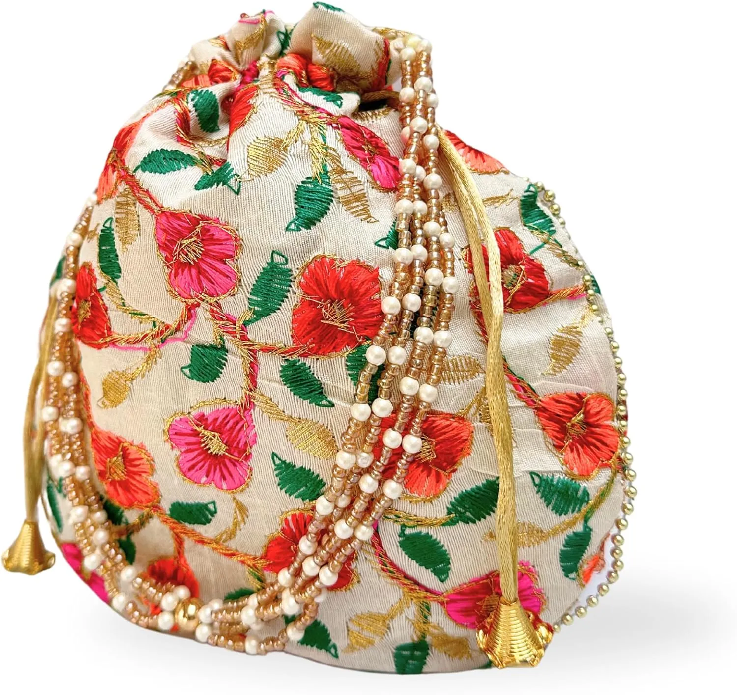Indian Ethnic Potli bag Ladies Handbag Purse for Bridal Batwa Pearls Handle Purse Clutch Purse for Women