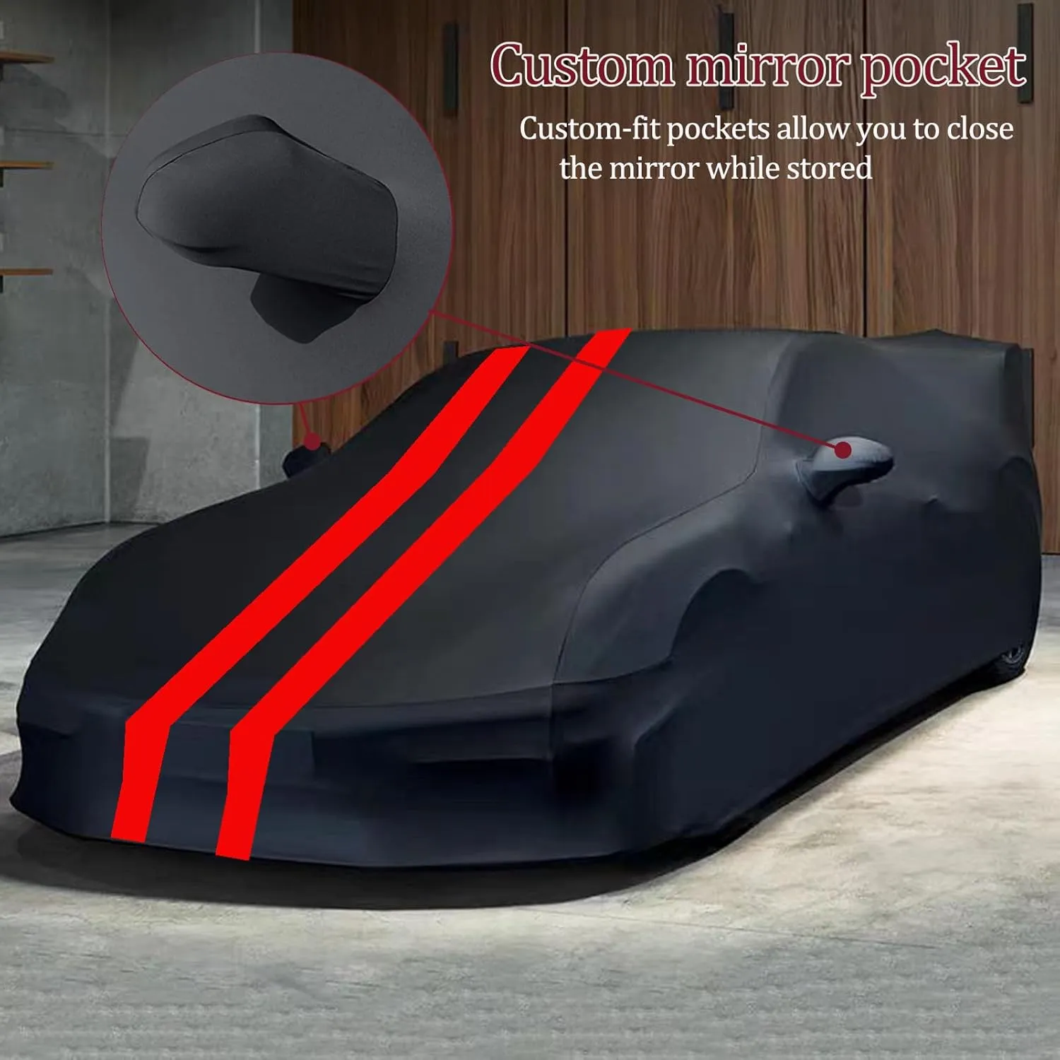 Indoor Car Cover Compatible with 1984–1996 C4 Corvette Custom-fit Breathable Dust-Proof Stretch Car Cover for Underground Garage, Car Show（Black Red）