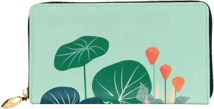 Indoor Cartoon Potted Green Plants Leather Wallet,Long Clutch Purse,Soft Material,Zip Design Anti-Loss Money,12 Bank Card Slots,Lightweight,Waterproof And Durable For The Stylish Girl