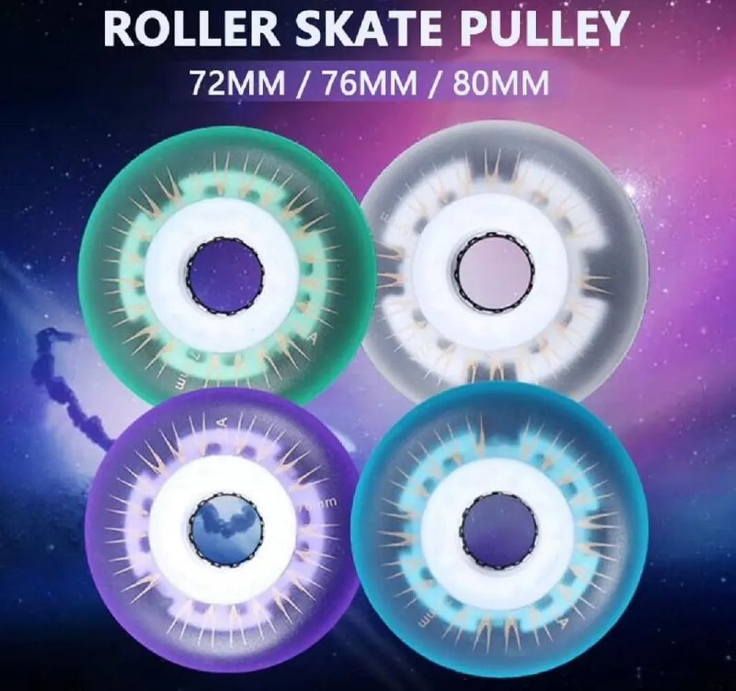 Inline Skates Wheel Flash Roller Wheel 62MM 64MM 68MM 72MM 76MM 80MM PU 92A Roller Skating Brake Wheel Single Row Skates Accessory 4 Pack Suitable for Kids and Dults