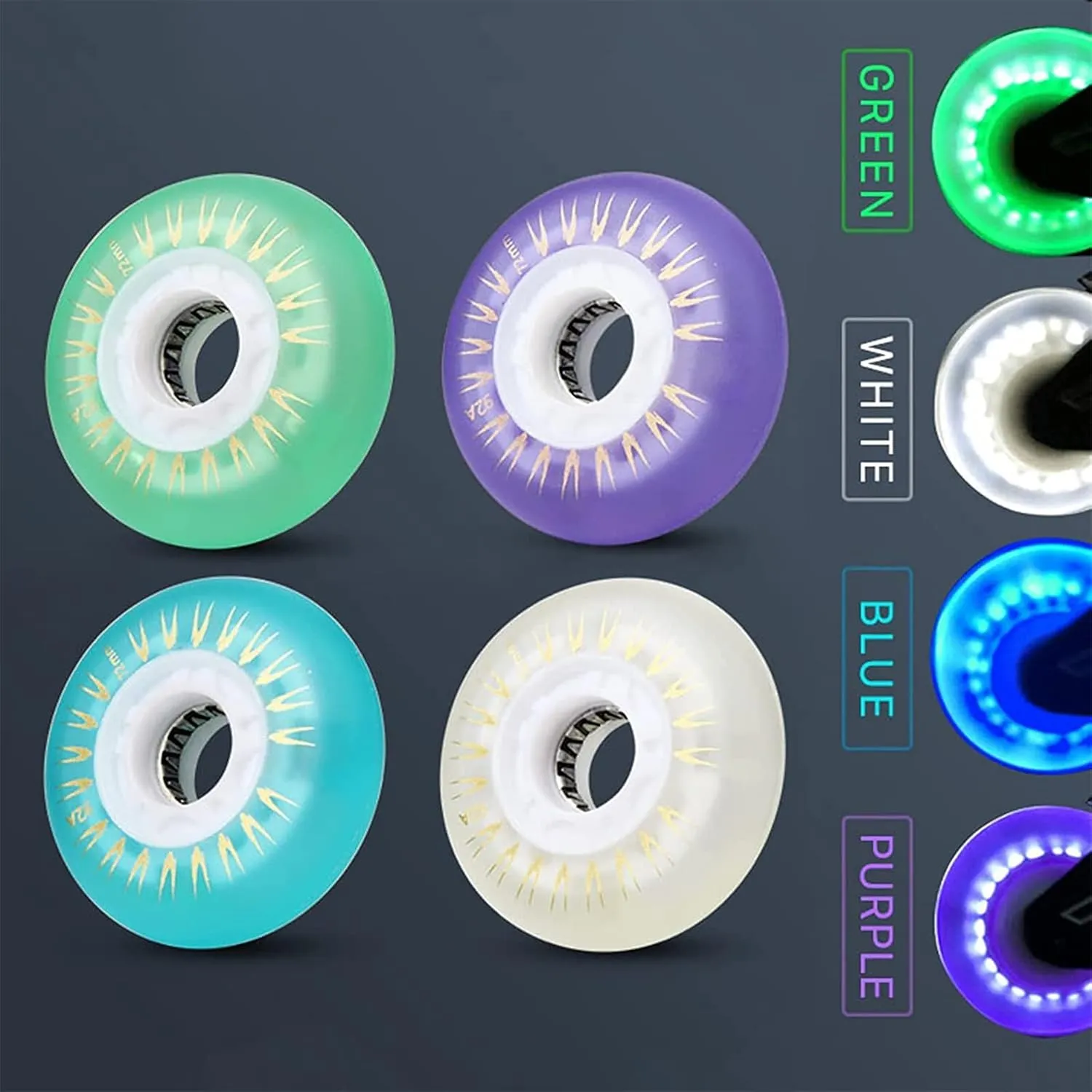 Inline Skates Wheel Flash Roller Wheel 62MM 64MM 68MM 72MM 76MM 80MM PU 92A Roller Skating Brake Wheel Single Row Skates Accessory 4 Pack Suitable for Kids and Dults