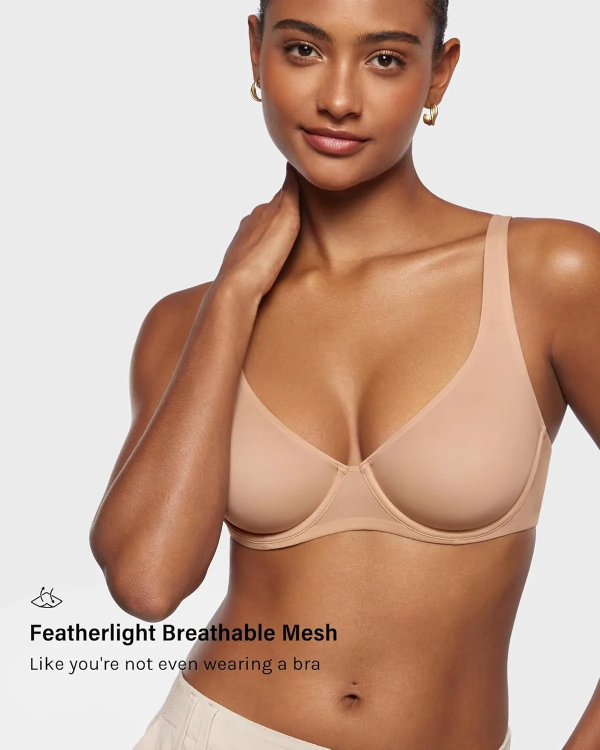 INLYRIC Women's Mesh Balconette Bra Sexy Demi Supportive Comfortable Seamless Underwire Unlined Sheer Bras