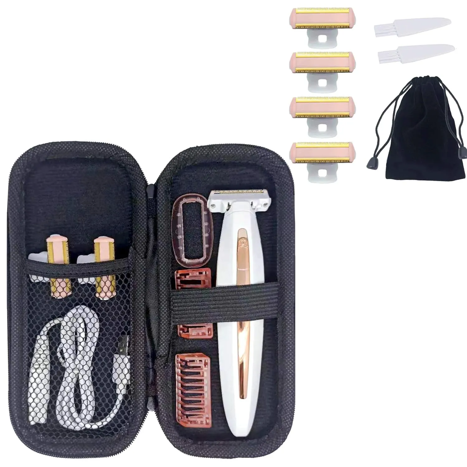 INVODA Hard Shaver Case for Finishing Touch Flawless Body Rechargeable Ladies Shaver Bundle with Shaver Head 4PCS   velvet Bag   2 Brushes