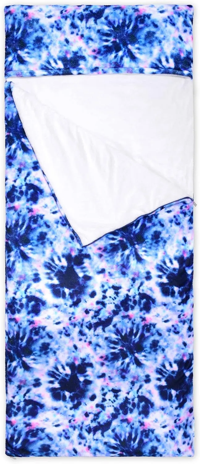 iscream 70" x 28" Faux Sherpa-Lined Silky Fleece Zippered Sleeping Bag - Bold Prints Collection