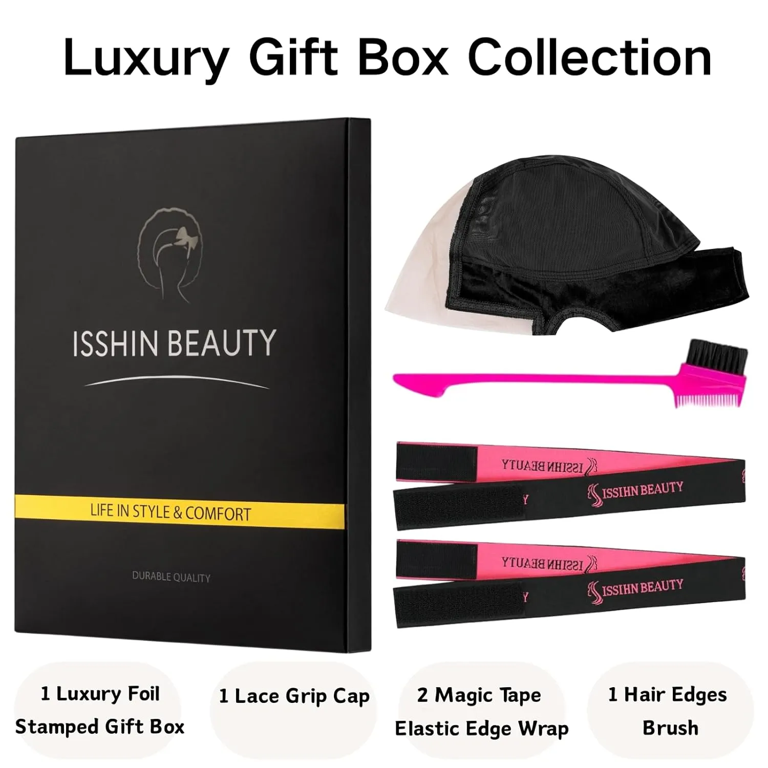 Isshin Beauty Lace Wig Grip Cap for Women – Small Size 4x5 HD Transparent Swiss Lace Non-Slip Glueless Wig Gripper with Adjustable Velcro Headband & Ear Cutouts Breathable Black Mesh
