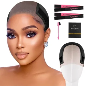 Isshin Beauty Lace Wig Grip Cap for Women – Small Size 4x5 HD Transparent Swiss Lace Non-Slip Glueless Wig Gripper with Adjustable Velcro Headband & Ear Cutouts Breathable Black Mesh