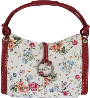 Italian Genuine Leather Flower Pattern Zippered Top Tote Shoulder Bag Handbag For Women