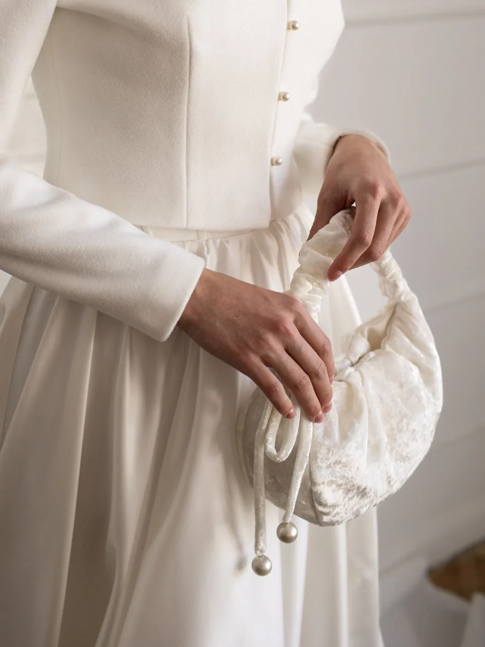 Ivory Velvet Bridal Handbag – Soft Wedding Purse For Bride