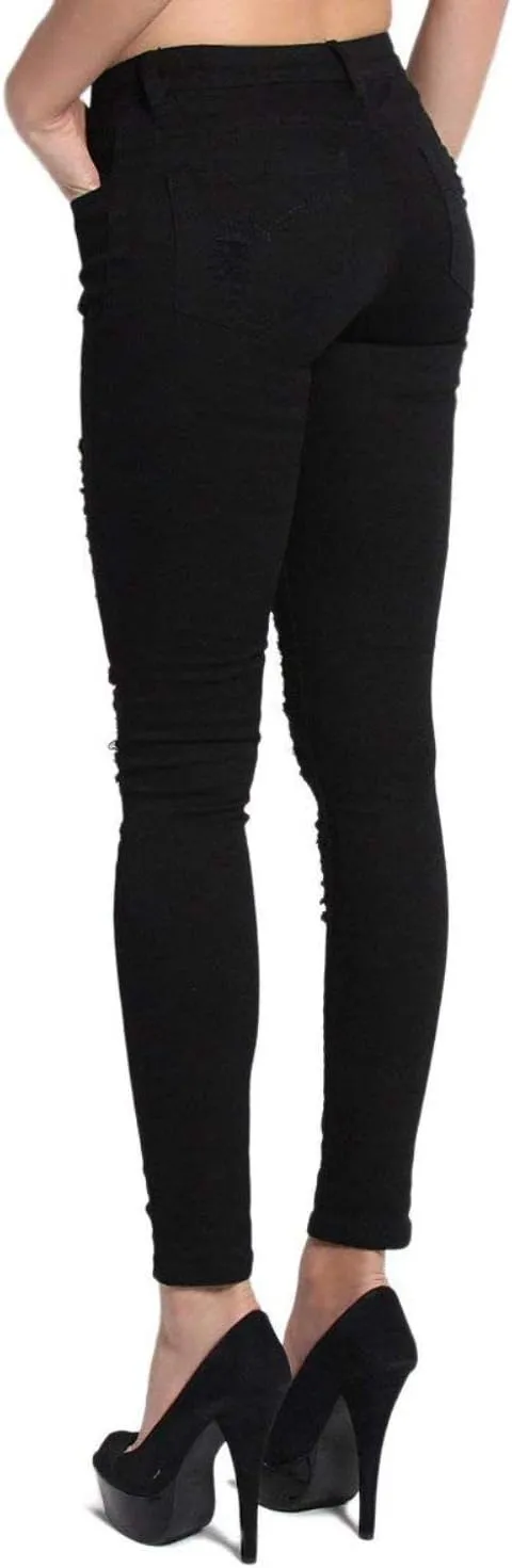 Jack David/Pasion/U.W.D Womens Distressed Denim Jeans Ripped Blue Skinny Destroy Stretch Jean Pants