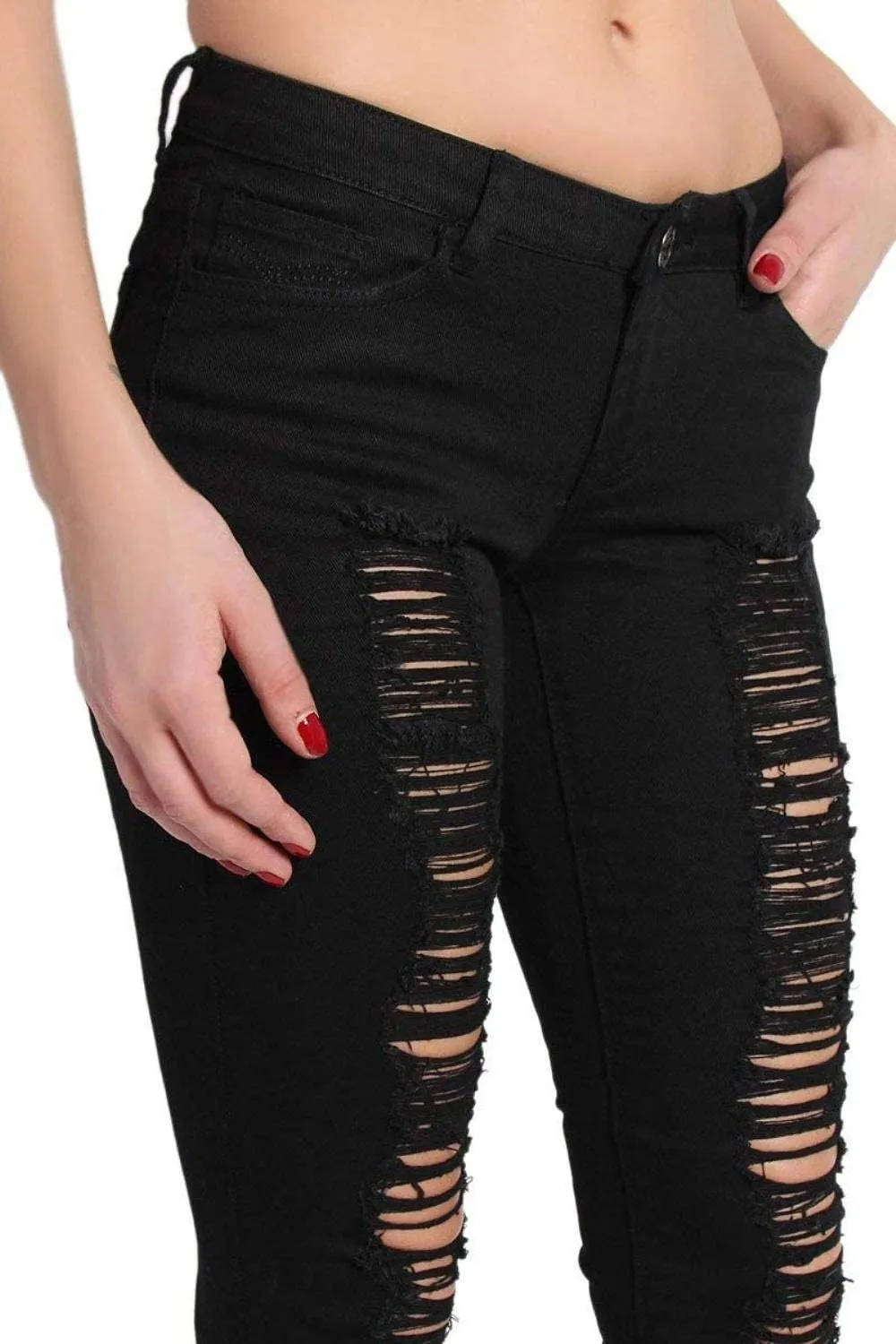Jack David/Pasion/U.W.D Womens Distressed Denim Jeans Ripped Blue Skinny Destroy Stretch Jean Pants