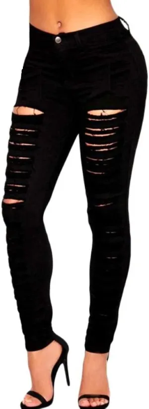 Jack David/Pasion/U.W.D Womens Distressed Denim Jeans Ripped Blue Skinny Destroy Stretch Jean Pants