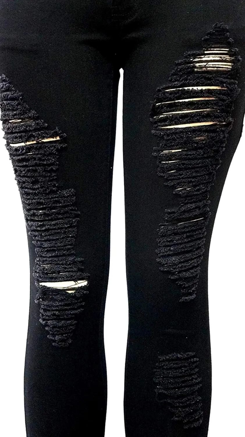 Jack David/Pasion/U.W.D Womens Distressed Denim Jeans Ripped Blue Skinny Destroy Stretch Jean Pants