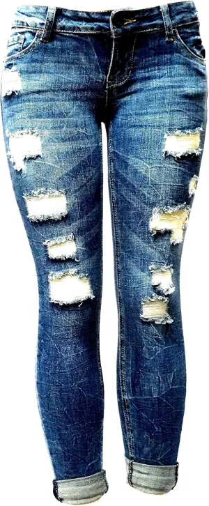 Jack David/Sweet Look Juniors Womens Blue Denim Jeans Destroy Skinny Ripd Distressed Pants