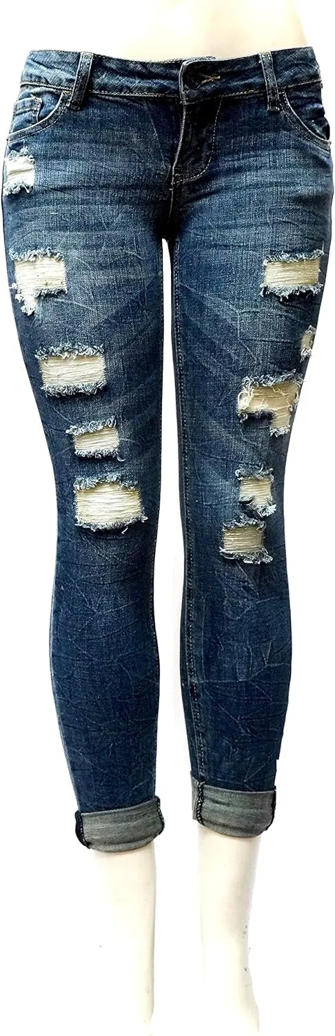 Jack David/Sweet Look Juniors Womens Blue Denim Jeans Destroy Skinny Ripd Distressed Pants