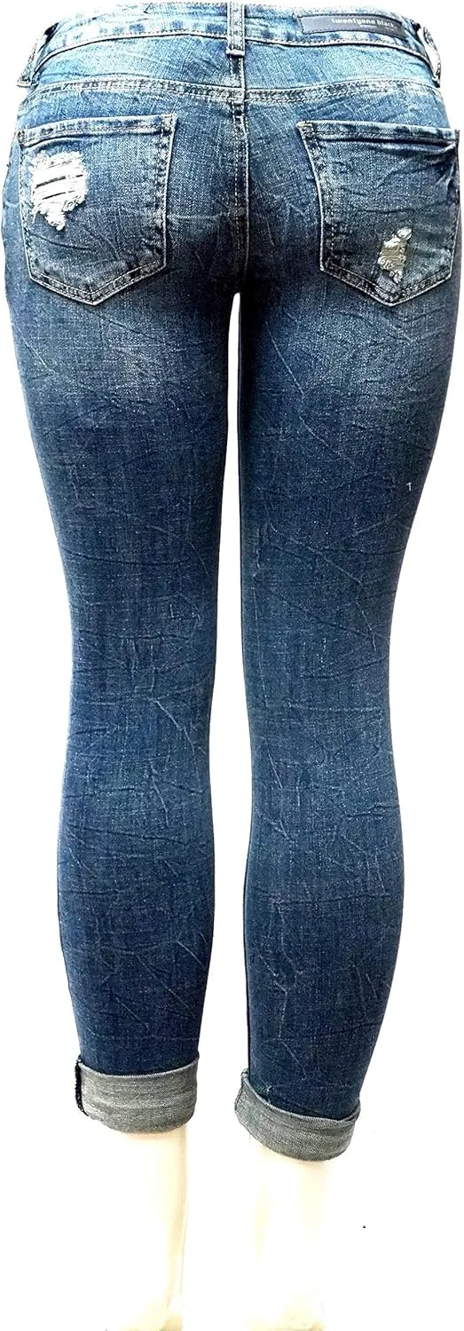Jack David/Sweet Look Juniors Womens Blue Denim Jeans Destroy Skinny Ripd Distressed Pants