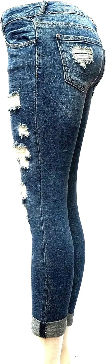 Jack David/Sweet Look Juniors Womens Blue Denim Jeans Destroy Skinny Ripd Distressed Pants