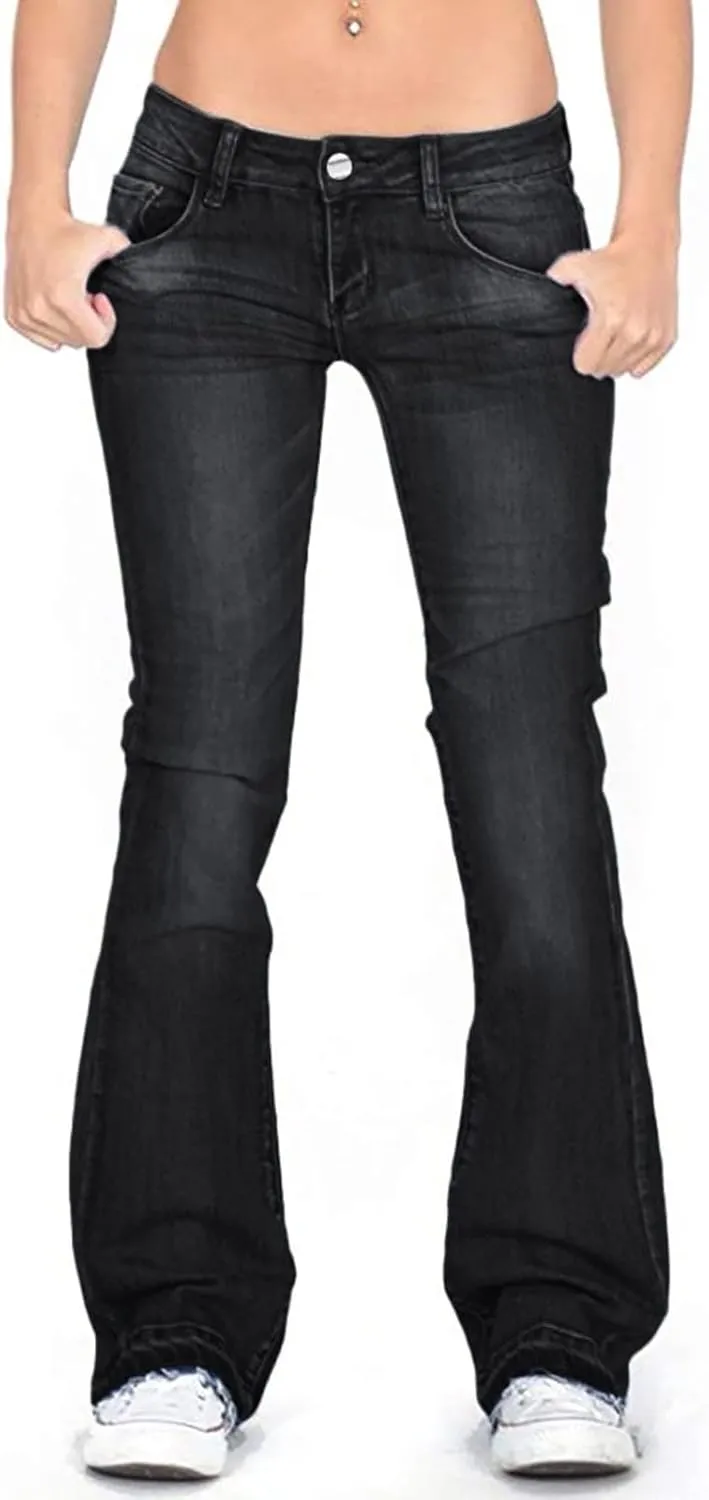 Jeans for Women Trendy Women's Sexy Skinny Flare Jeans Low Waist Stretch Button Comfortable Denim Pants with Pocket