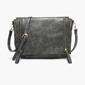 Jen & Co. Foster Distressed Dual Zip Crossbody-Charcoal