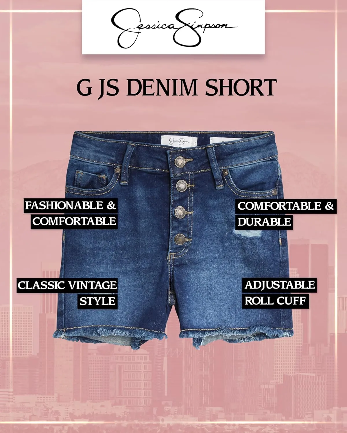 Jessica Simpson Girls' Shorts - 5 Pocket Stretch Denim Jean Short - Distressed Denim Acid Washed Jean Shorts for Girls (7-16)
