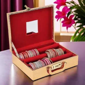 Jewelry Bangle Box | Elegant Organizer for Bangles and Accessories | Handcrafted Velvet Jewelry Case with Lock and Mirro