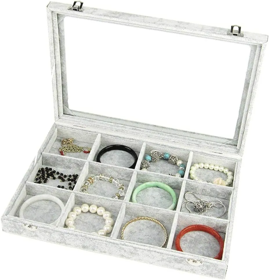 Jewelry Boxes Jewelry Box with Clear Glass Lid 10 Different Designs Velvet Jewelry Organizer Box Jewelry Showcase for Watch Earrings Rings Jewelry Organizer (Jewelry Box F) (Jewelry Box C)