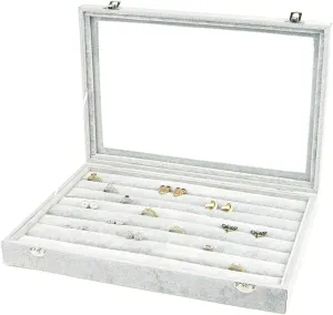 Jewelry Boxes Jewelry Box with Clear Glass Lid 10 Different Designs Velvet Jewelry Organizer Box Jewelry Showcase for Watch Earrings Rings Jewelry Organizer (Jewelry Box F) (Jewelry Box D)