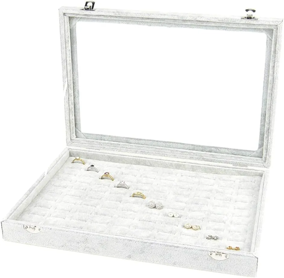 Jewelry Boxes Jewelry Box with Clear Glass Lid 10 Different Designs Velvet Jewelry Organizer Box Jewelry Showcase for Watch Earrings Rings Jewelry Organizer (Jewelry Box F) (Jewelry Box E)