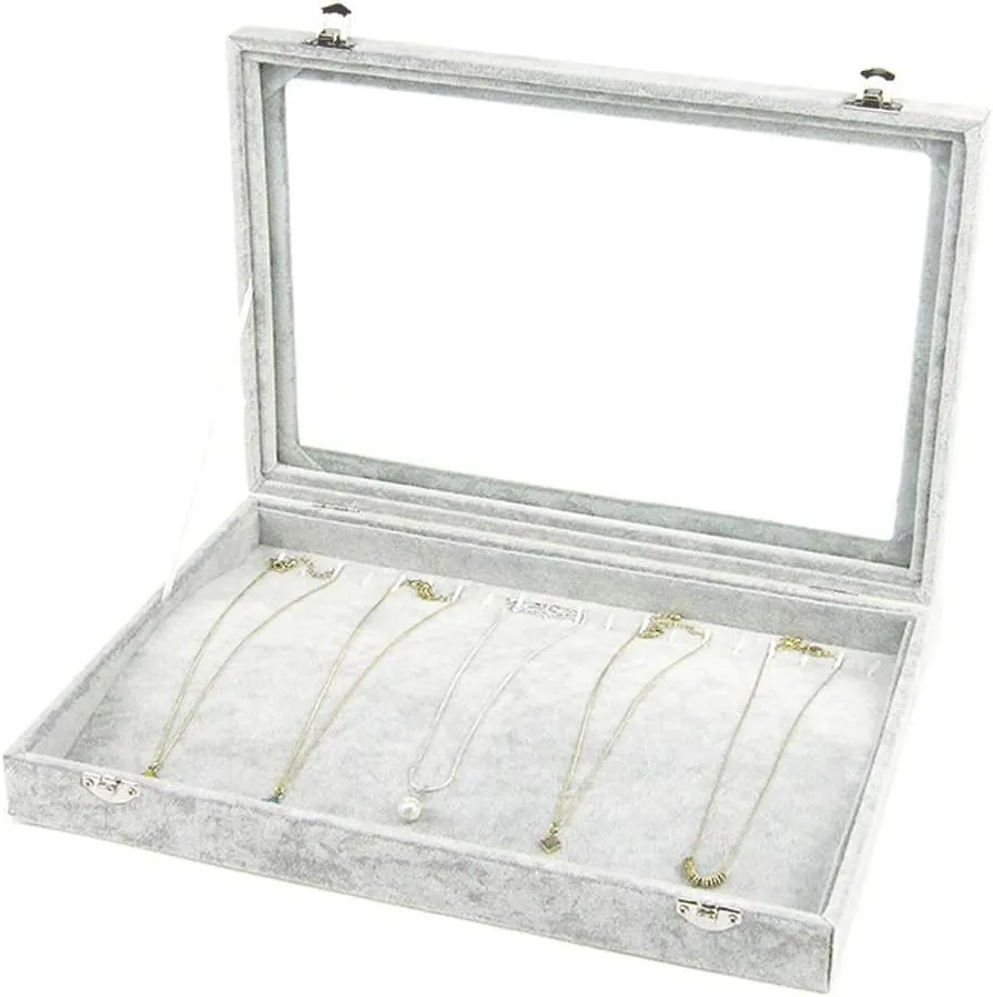 Jewelry Boxes Jewelry Box with Clear Glass Lid 10 Different Designs Velvet Jewelry Organizer Box Jewelry Showcase for Watch Earrings Rings Jewelry Organizer (Jewelry Box F) (Jewelry Box F)