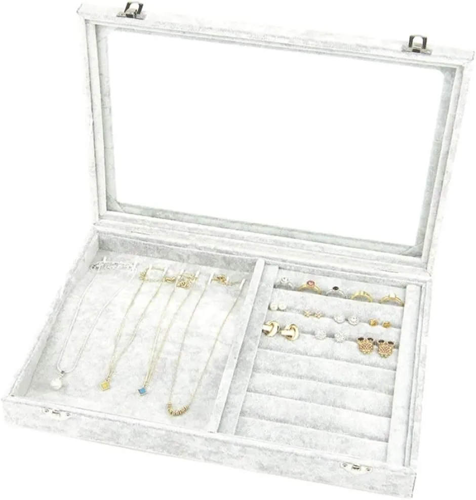Jewelry Boxes Jewelry Box with Clear Glass Lid 10 Different Designs Velvet Jewelry Organizer Box Jewelry Showcase for Watch Earrings Rings Jewelry Organizer (Jewelry Box F) (Jewelry Box H)