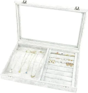 Jewelry Boxes Jewelry Box with Clear Glass Lid 10 Different Designs Velvet Jewelry Organizer Box Jewelry Showcase for Watch Earrings Rings Jewelry Organizer (Jewelry Box F) (Jewelry Box H)