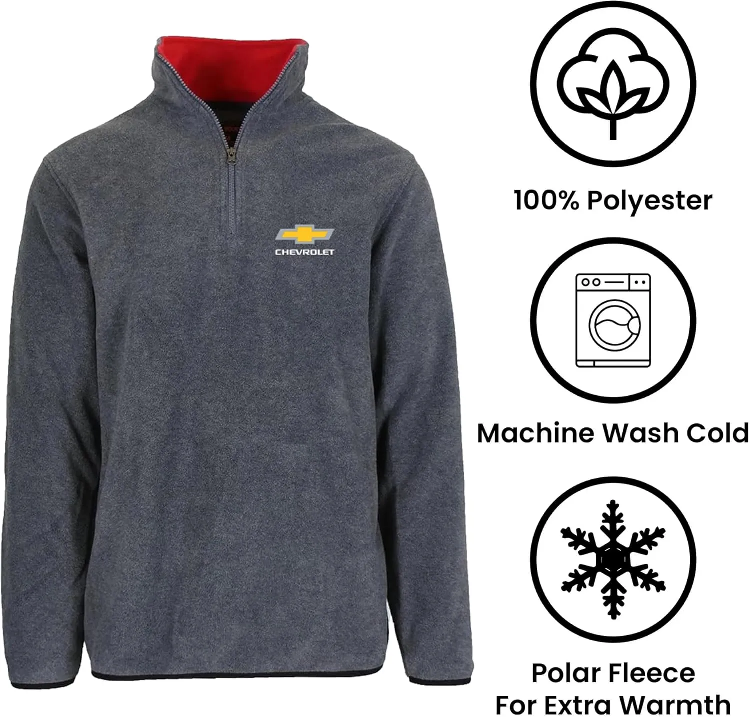JH DESIGN GROUP Men’s Chevy Bowtie Logo Quarter Zip Fleece Sweatshirt 3 Colors