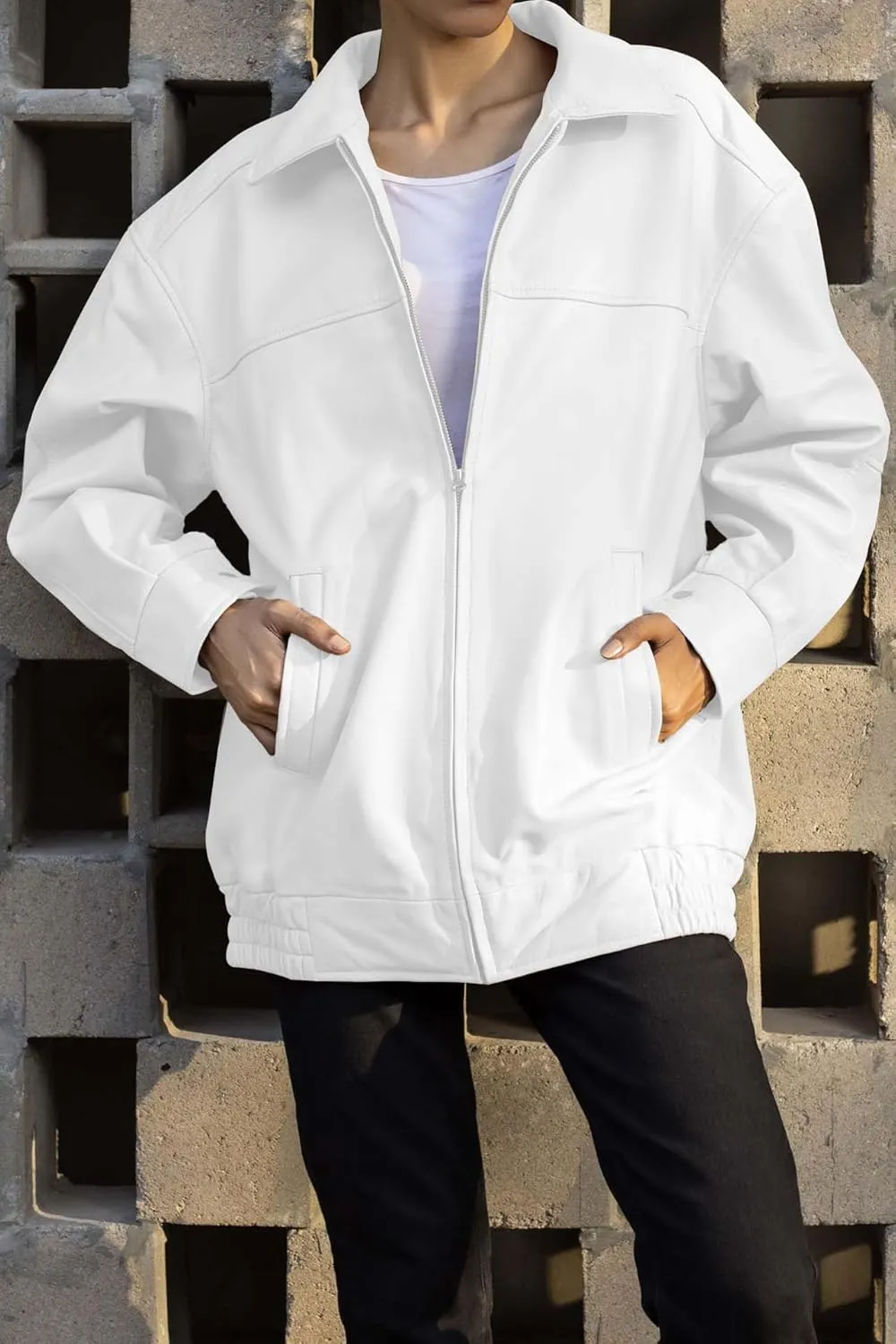 Jild Oversized Leather Jacket Women - Lambskin Leather Fall Jacket for Womens Fashion Plus Size Outfits