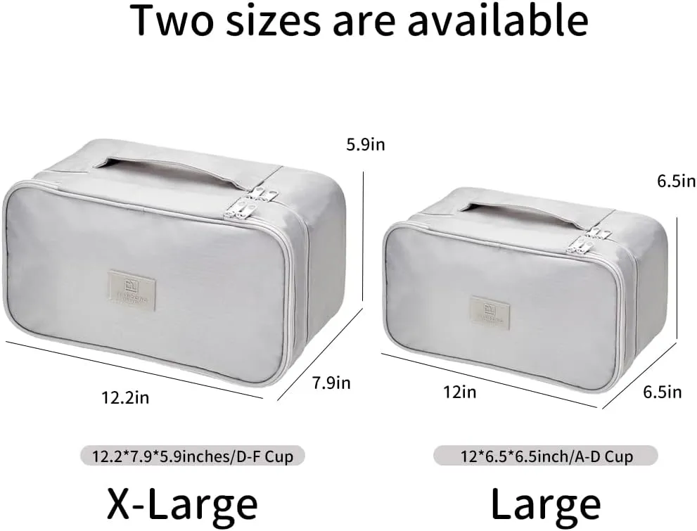 JJ POWER Travel Underwear Organizer, Large Compartment Lightweight Double Layer Cosmetic Bag, Bra Bag for Travel (Grey)