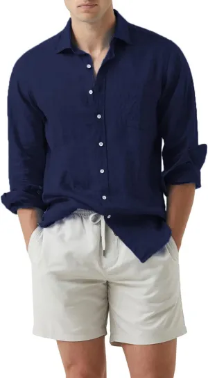 JMIERR Mens Cotton Linen Casual Stylish Button Down Shirt Long Sleeve Dress Shirts