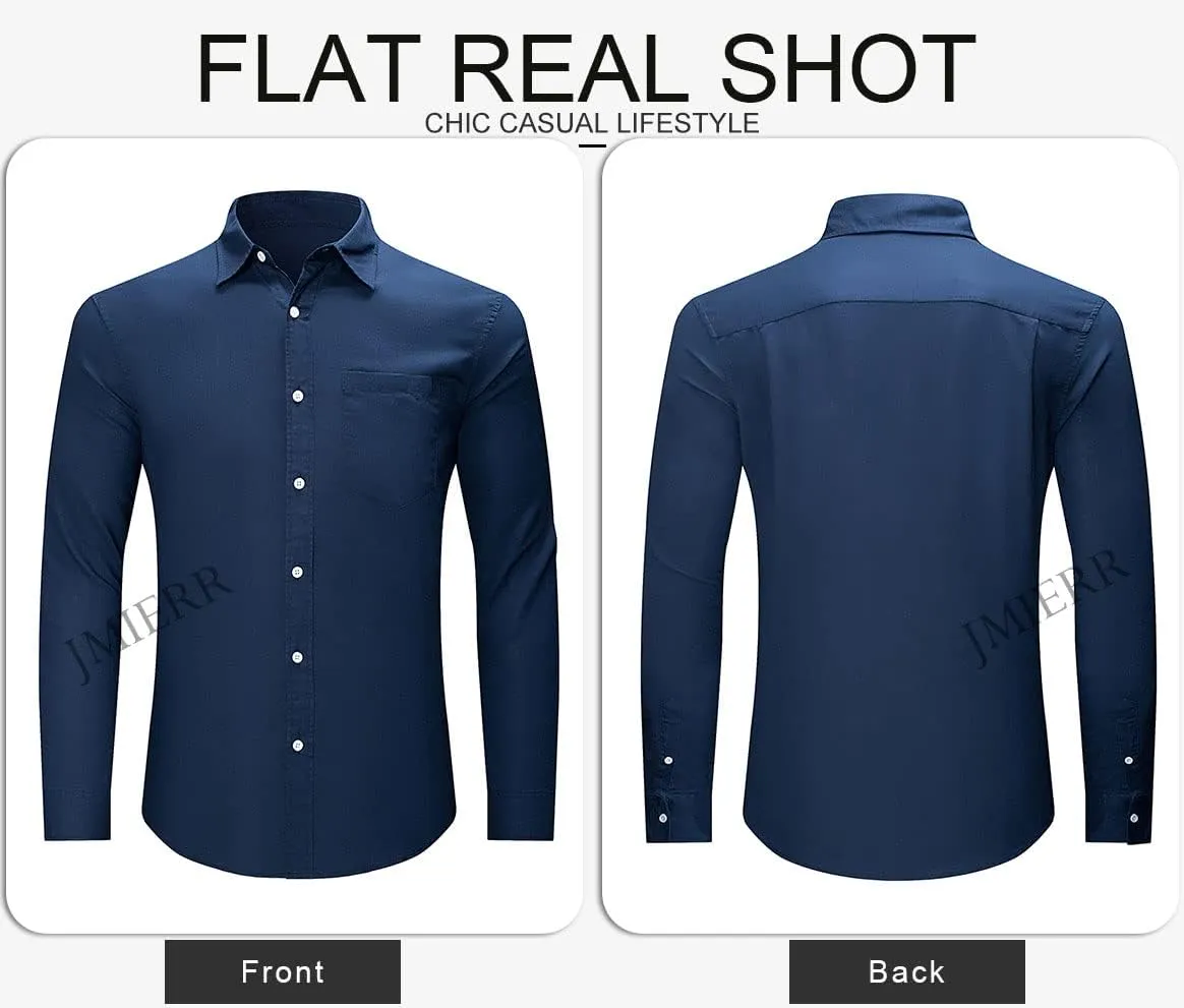 JMIERR Mens Cotton Linen Casual Stylish Button Down Shirt Long Sleeve Dress Shirts